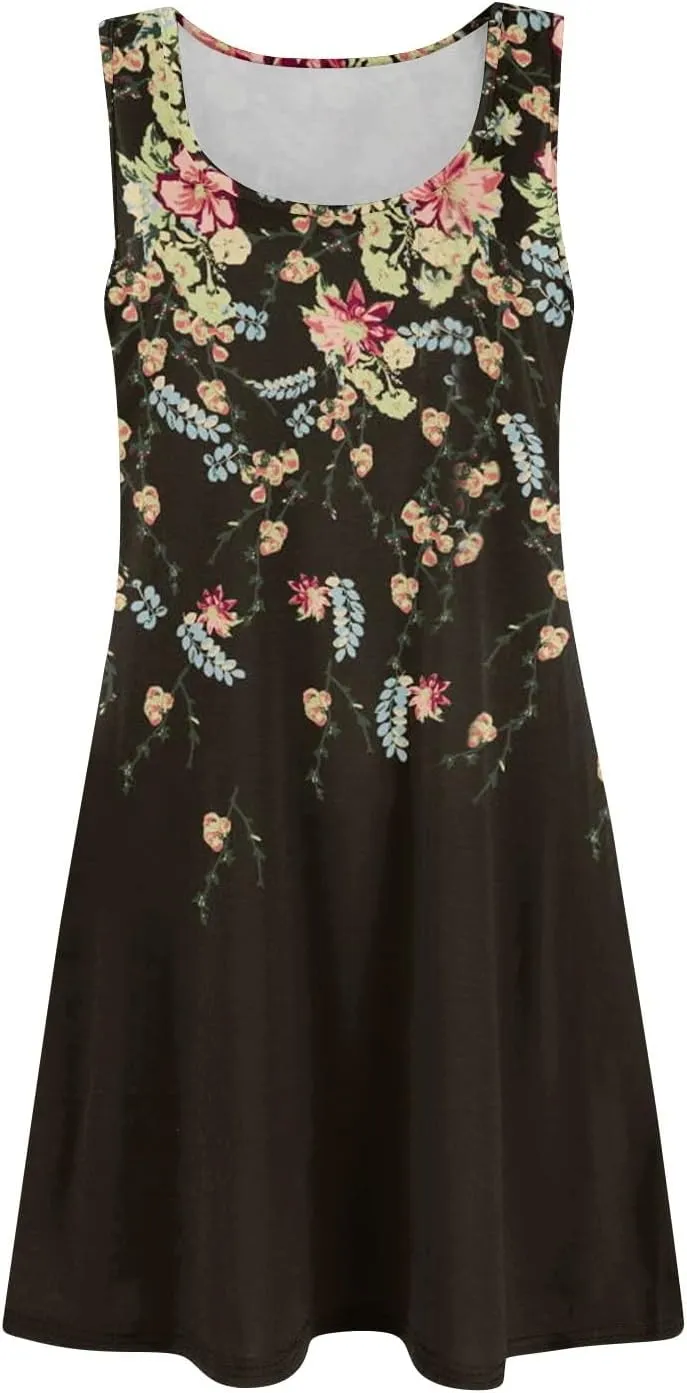 Womens Sun Dresses 2025 Tank Dress Spring Dresses Casual Short Dress Sleeveless Classic Flowy Summer with Pocket