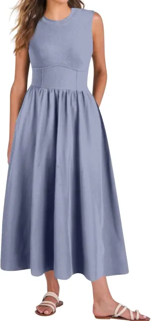 Womens Sundress Tank Dress Summer Dress Elegant Empire Waist Wrap Dresses Sleeveless Dressy A Line Dresses with Pocket
