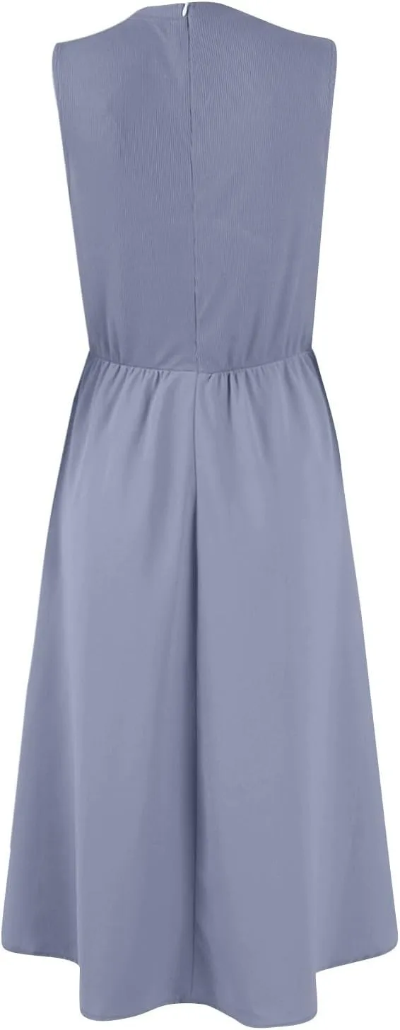 Womens Sundress Tank Dress Summer Dress Elegant Empire Waist Wrap Dresses Sleeveless Dressy A Line Dresses with Pocket