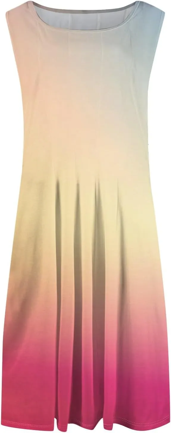 Women's Sundresses Tank Top Dresses Summer Midi Dress Ruched Floral Dress Sleeveless Bohemian A Line Dresses with Pocket