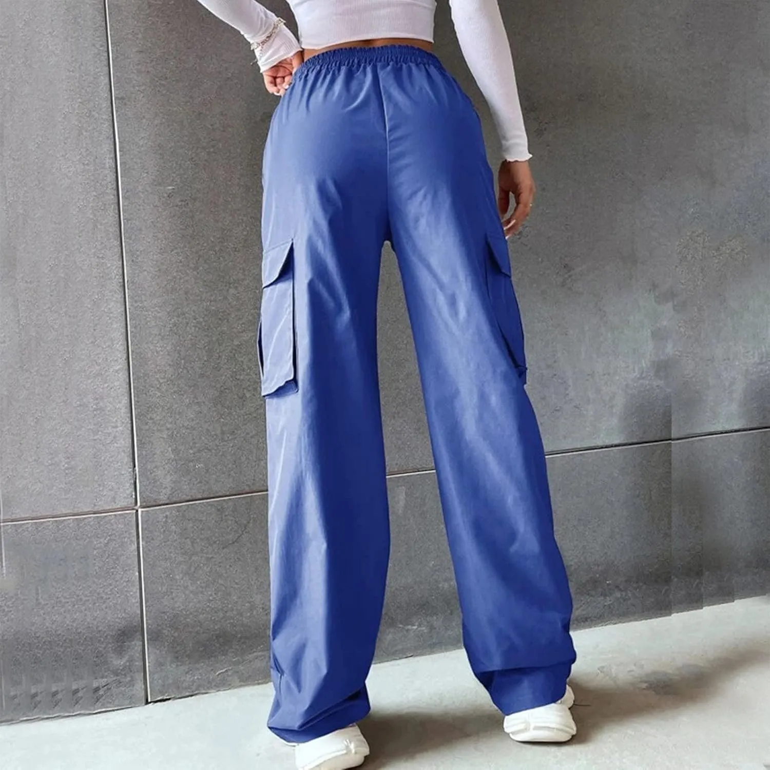 Women's Wide Leg Cargo Pants Plus Size Loose Elastic High Waisted Straight Leg Pants Y2k Loose Solid Lounge Trousers