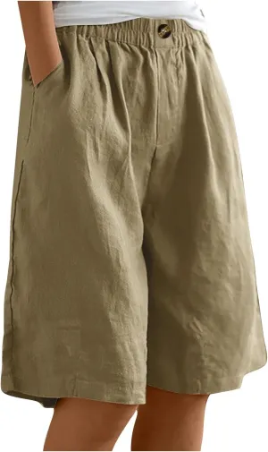 Womens Wide Leg Cotton Linen Shorts 2025 Comfy Bermuda Shorts Summer Casual Short Pants Loose Knee Length Shorts