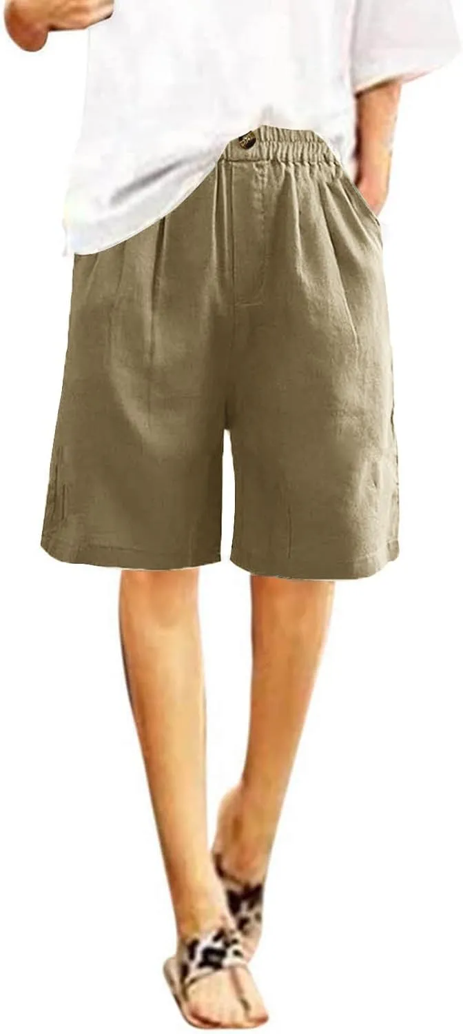 Womens Wide Leg Cotton Linen Shorts 2025 Comfy Bermuda Shorts Summer Casual Short Pants Loose Knee Length Shorts