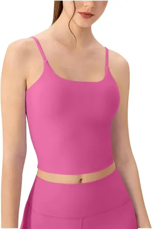 Womens Wirefree Sports Bra with Medium Support Longline Padded Crop Tank Yoga Bras Workout Fitness Top