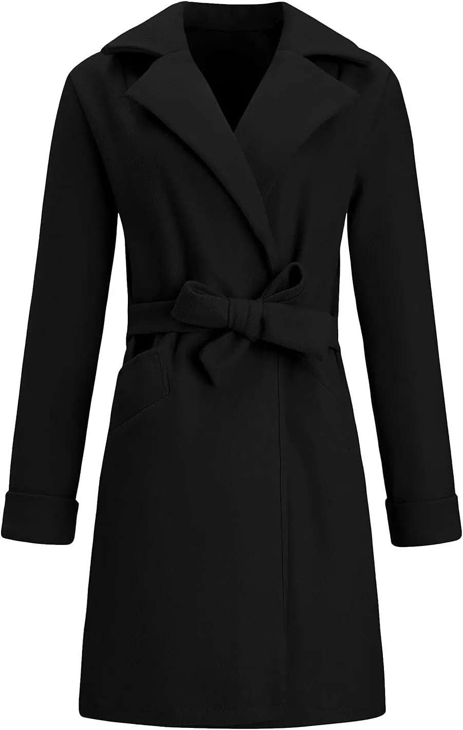 Women’S Wool Blend Winter Coats Double Breasted Notch Lapel Trench Coat Thicken Warm Overcoat Jackets with Belts