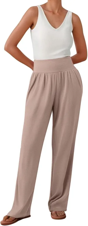 Women's Yoga Jogging Long Pants Casual Wide Straight Leg Loose Fit Bottoms High Waisted Elastic Athletic Workout Trousers