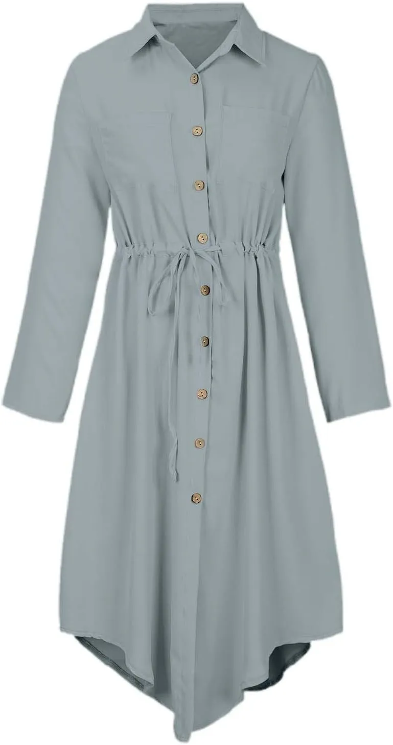 Work Dresses for Women 2025 Fitted Holiday Button Down Long Sleeve Tie Waist Tshirt Dress Boho Spring Break Outfit Women