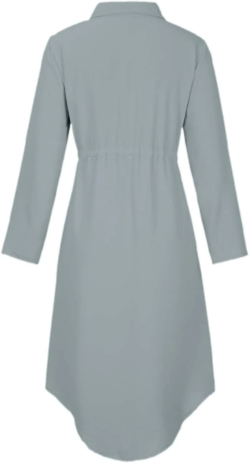 Work Dresses for Women 2025 Fitted Holiday Button Down Long Sleeve Tie Waist Tshirt Dress Boho Spring Break Outfit Women