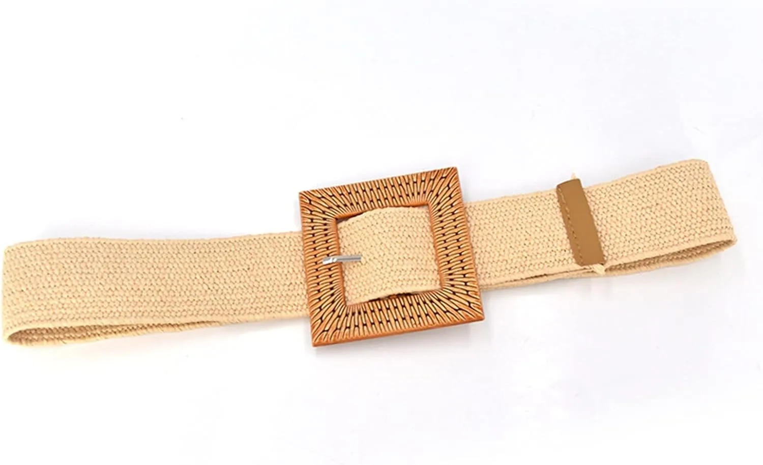 Woven Belt for Women Straw Woven Elastic Stretch Wide Waist Belt Bohemian with Buckle