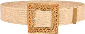 Woven Belt for Women Straw Woven Elastic Stretch Wide Waist Belt Bohemian with Buckle