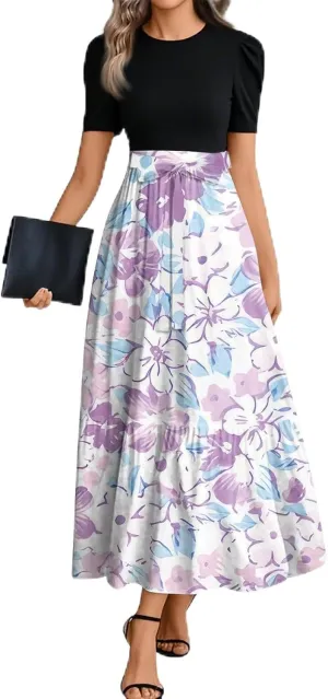 Wrap Dresses for Women Plus Size Floral Print Maxi Dress Ruffle Hem Elegant Summer Outfit