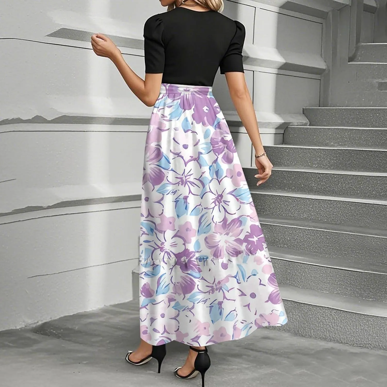 Wrap Dresses for Women Plus Size Floral Print Maxi Dress Ruffle Hem Elegant Summer Outfit