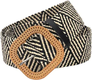 X Belt Women Belt Straw Woven Elastic Stretch Wide Waist Belts For Dresses With Buckle