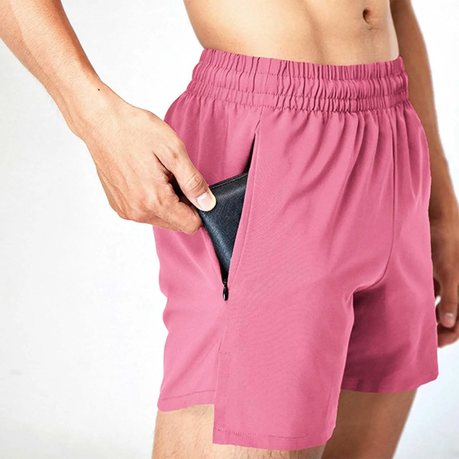 Xiaojmake Men's Running Shorts Quick Dry Athletic Gym Shorts with Zipper Pockets Water Resistant Workout Training Shorts
