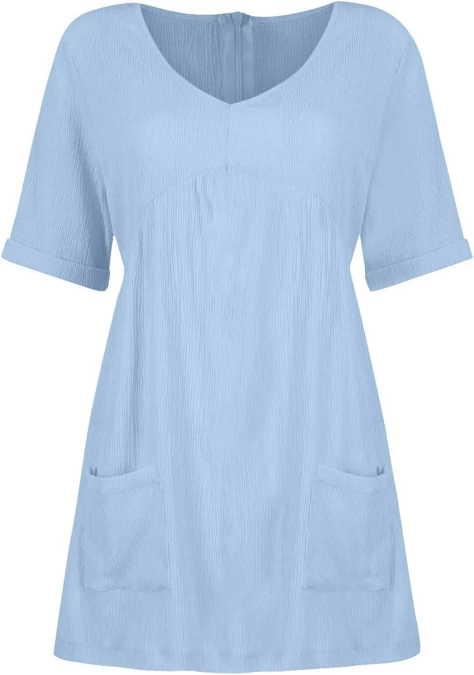 Xiaojmake Sleeveless Summer Dresses for Women Textured Pleated Line Mini Tshirt Dress with Pockets V Neck Loose Shift Dress