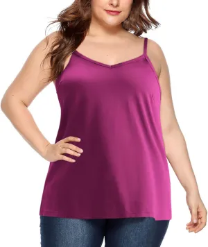 Xiaojmake Women Silk Satin Tank Tops Plus Size 2025 V Neck Adjustable Spaghetti Strap Sleeveless Camisole Summer Basic Shirt