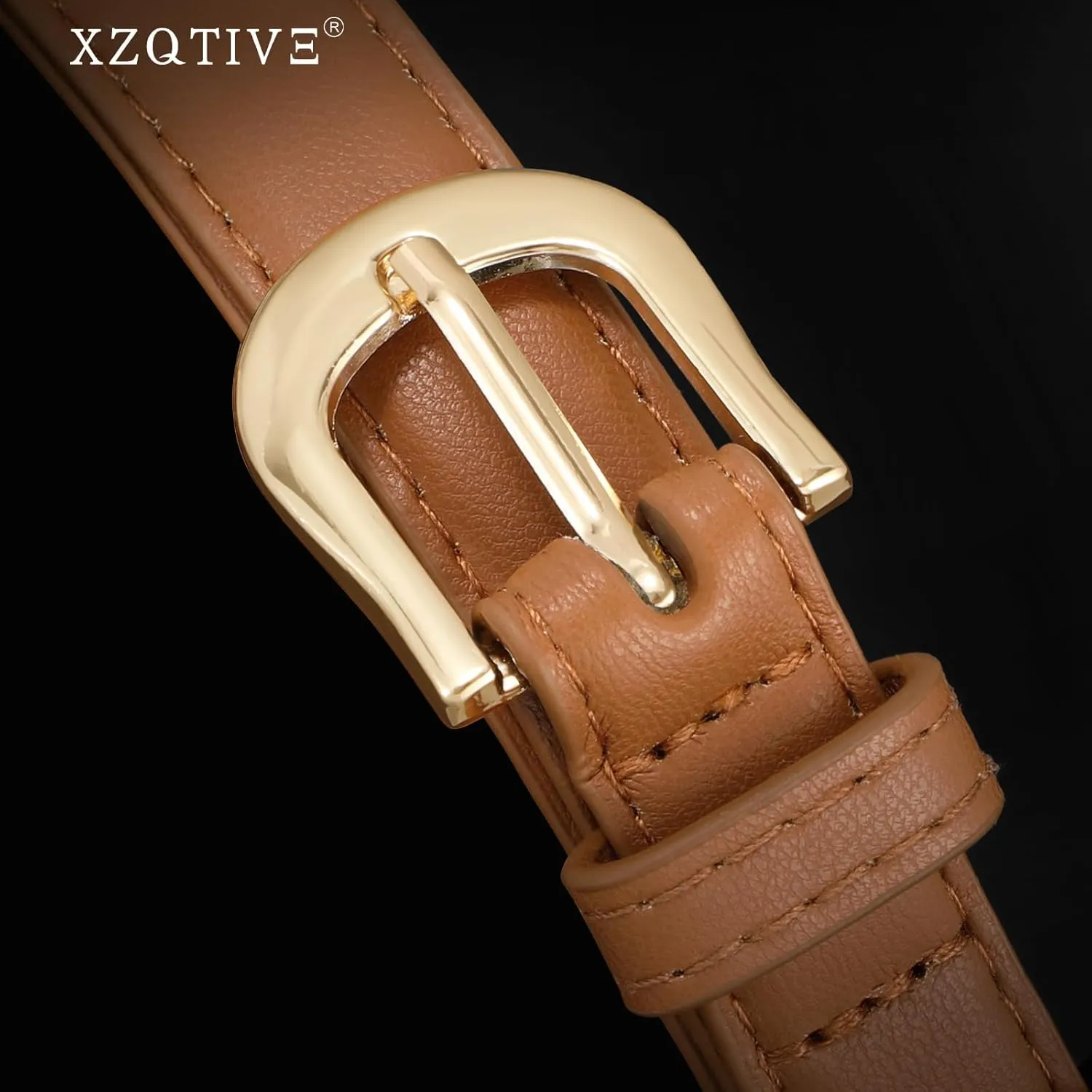 XZQTIVE 2 Pack 0.71'' Women Skinny Leather Belts for Jeans Dress Pants Thin Black Brown Belt for Ladies with Gold Buckle