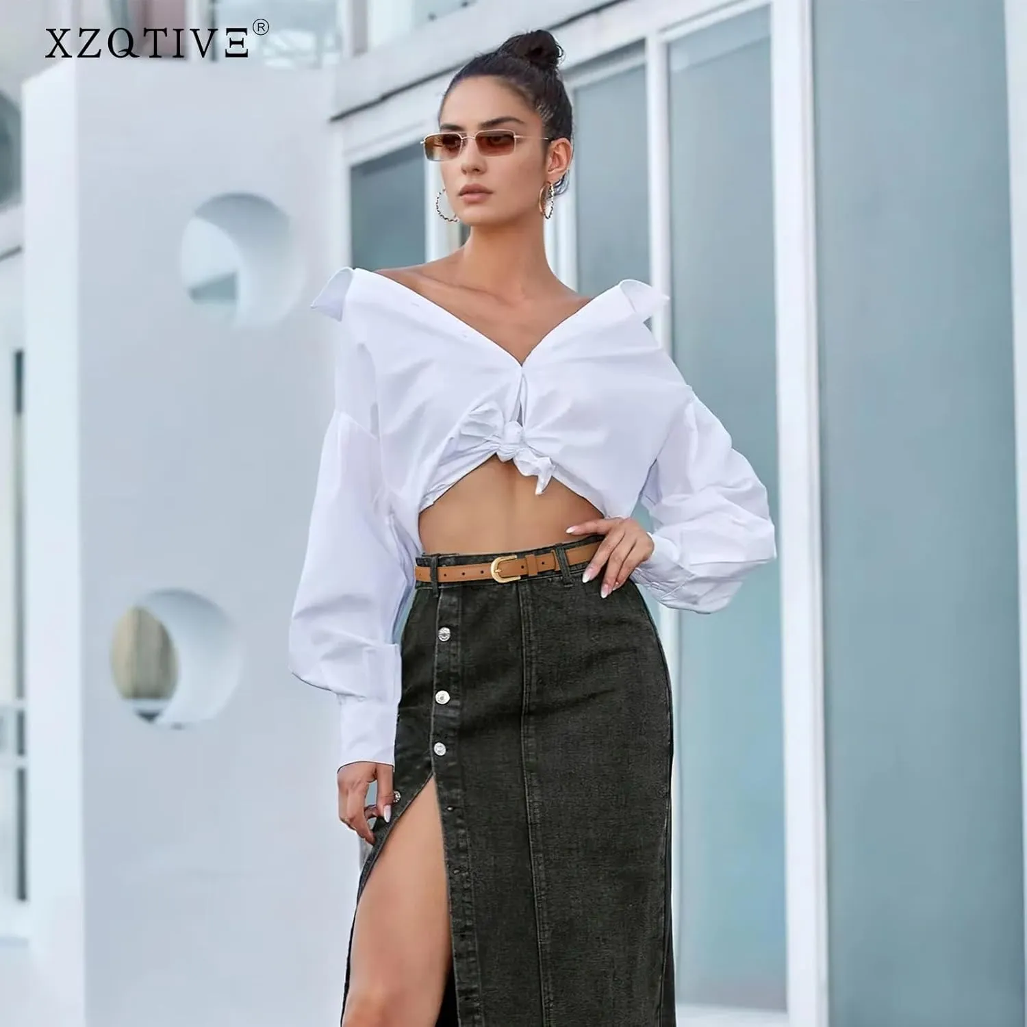 XZQTIVE 2 Pack 0.71'' Women Skinny Leather Belts for Jeans Dress Pants Thin Black Brown Belt for Ladies with Gold Buckle