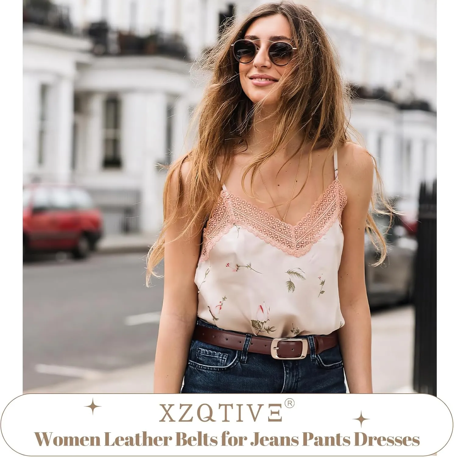 XZQTIVE Women Leather Belts for Jeans Pants, Black/Brown Waist Dress Belts with Gold/Silver Buckles, Fit Sizes S to XL
