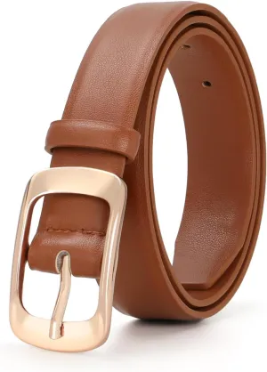 XZQTIVE Women Leather Belts for Jeans Pants, Black/Brown Waist Dress Belts with Gold/Silver Buckles, Fit Sizes S to XL