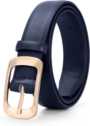 XZQTIVE Women Leather Belts for Jeans Pants, Black/Brown Waist Dress Belts with Gold/Silver Buckles, Fit Sizes S to XL