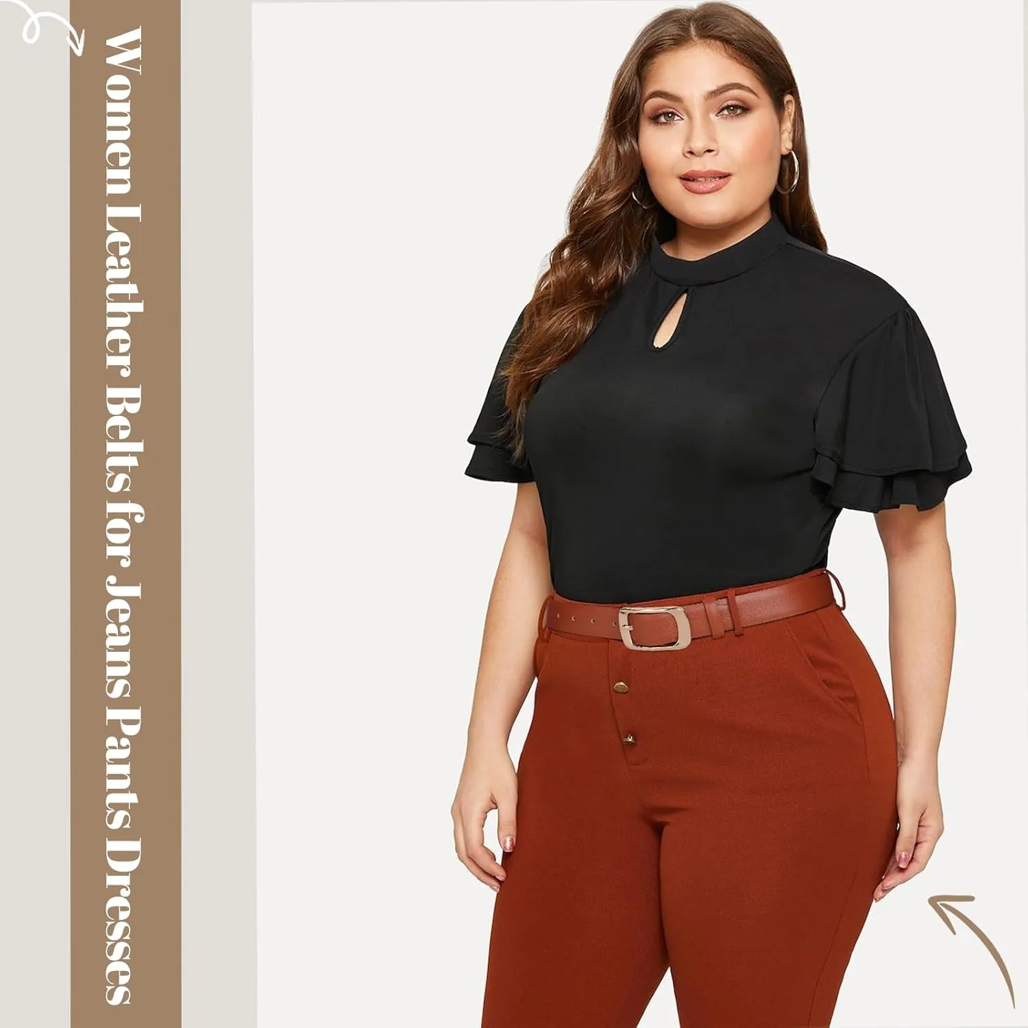XZQTIVE Women Leather Belts for Jeans Pants, Black/Brown Waist Dress Belts with Gold/Silver Buckles, Fit Sizes S to XL