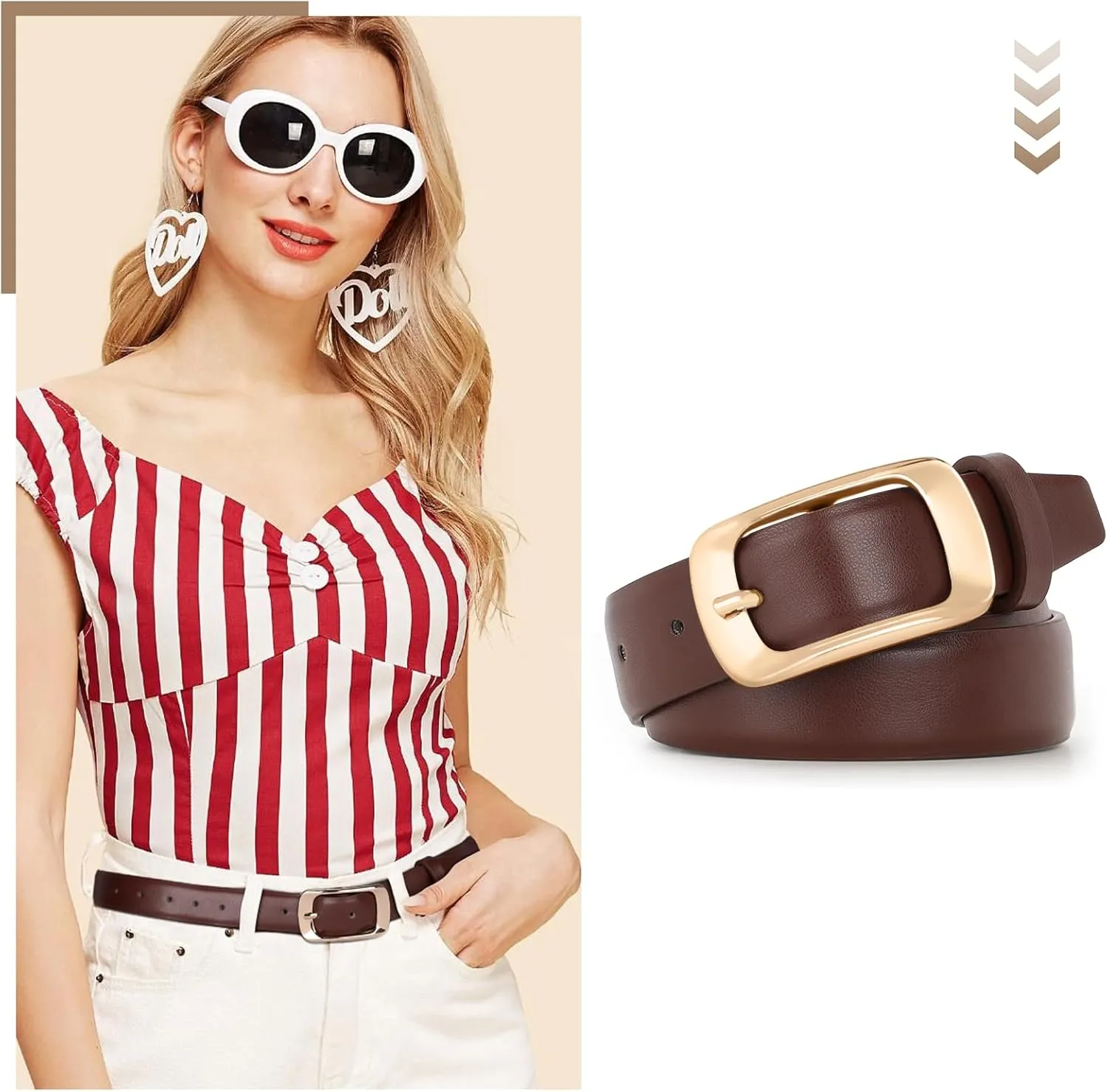 XZQTIVE Women Leather Belts for Jeans Pants, Black/Brown Waist Dress Belts with Gold/Silver Buckles, Fit Sizes S to XL