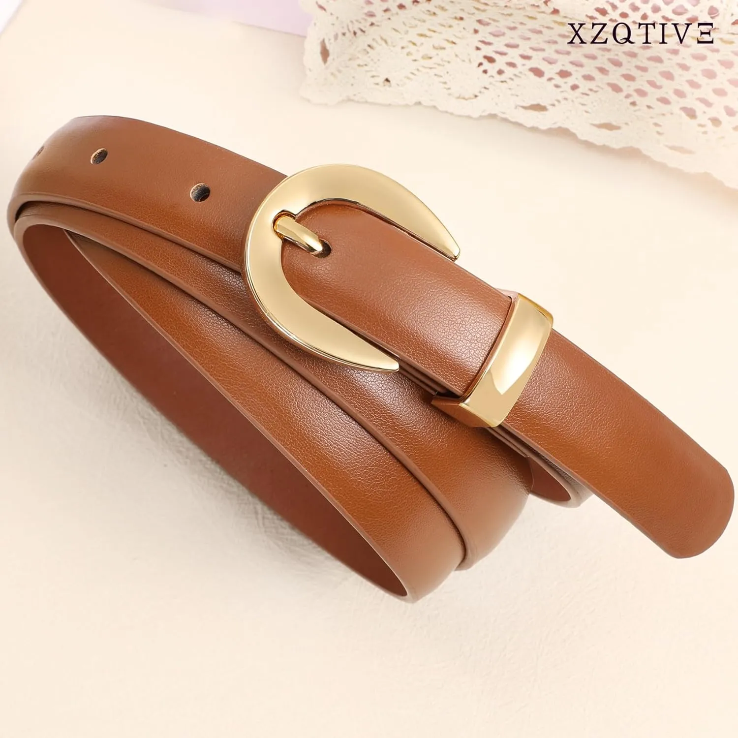XZQTIVE Women's Leather Belts for Jeans Dress Pants Fashion Black Belts for Women Ladies Waist Belts with Gold Buckle
