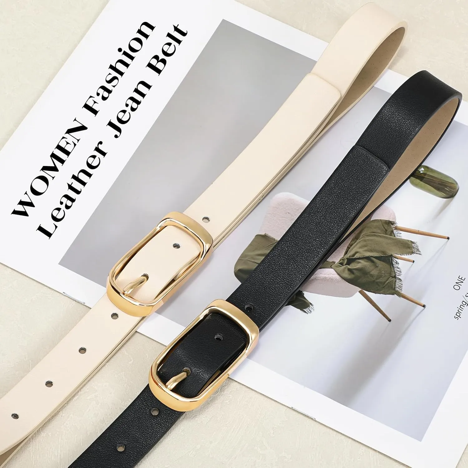 XZQTIVE Women's Leather Belts for Jeans Dress Pants Fashion Black Brown Belts for Women Ladies Waist Belts with Gold Buckle