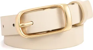 XZQTIVE Women's Leather Belts for Jeans Dress Pants Fashion Black Brown Belts for Women Ladies Waist Belts with Gold Buckle
