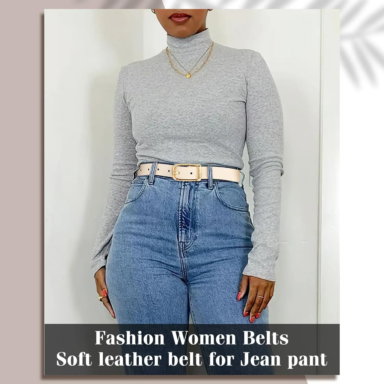 XZQTIVE Women's Leather Belts for Jeans Dress Pants Fashion Black Brown Belts for Women Ladies Waist Belts with Gold Buckle