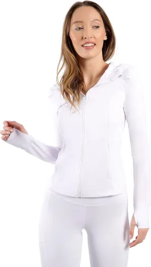 Yogalicious Full-Zip Lightweight Hooded Running Workout Yoga Lux Jacket With Pockets - White - 3X