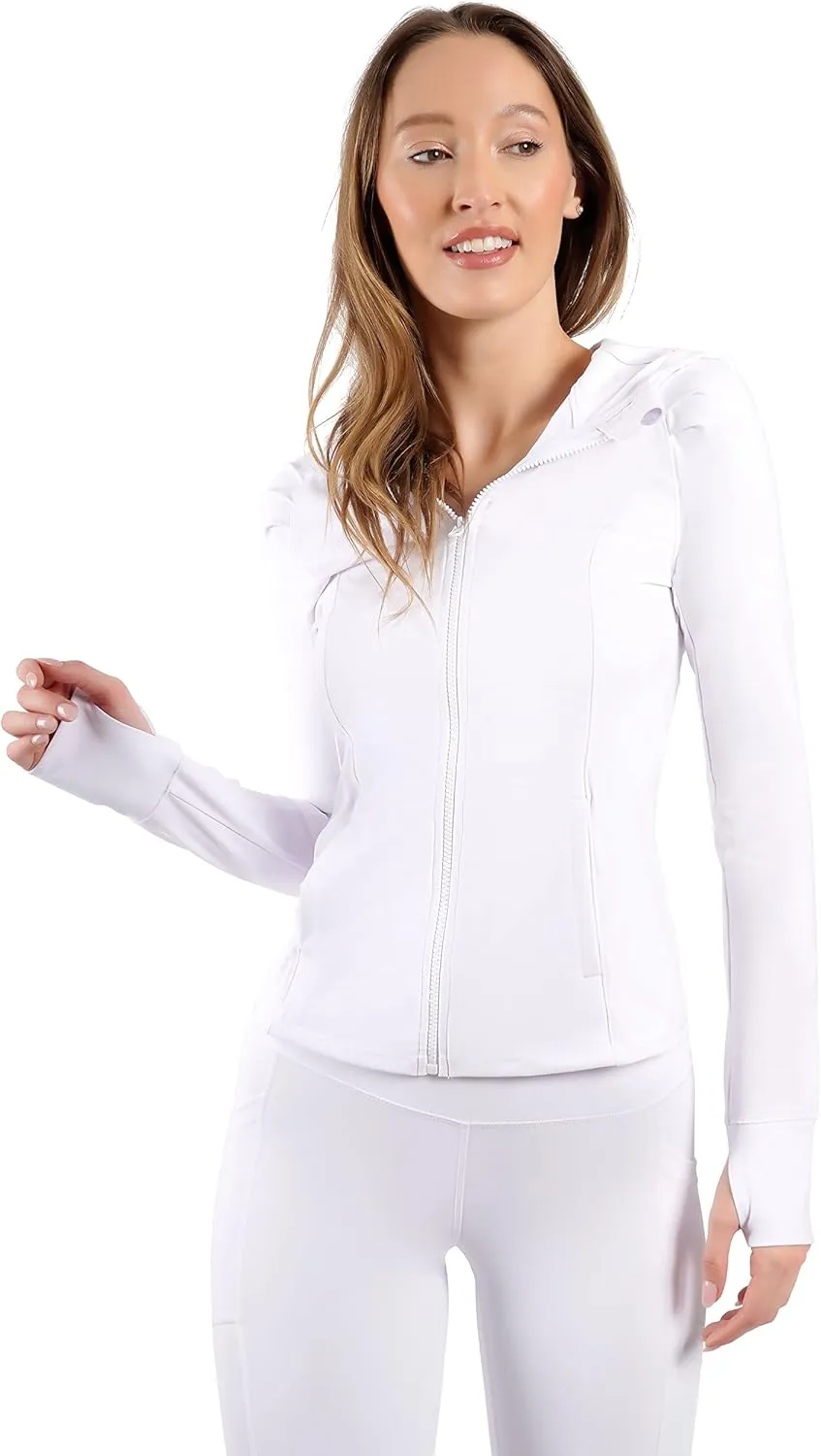 Yogalicious Full-Zip Lightweight Hooded Running Workout Yoga Lux Jacket With Pockets - White - 3X