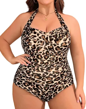 Yonique Plus Size Bathing Suit for Women One Piece Swimsuit Tummy Control Halter Tops for Women Swimwear