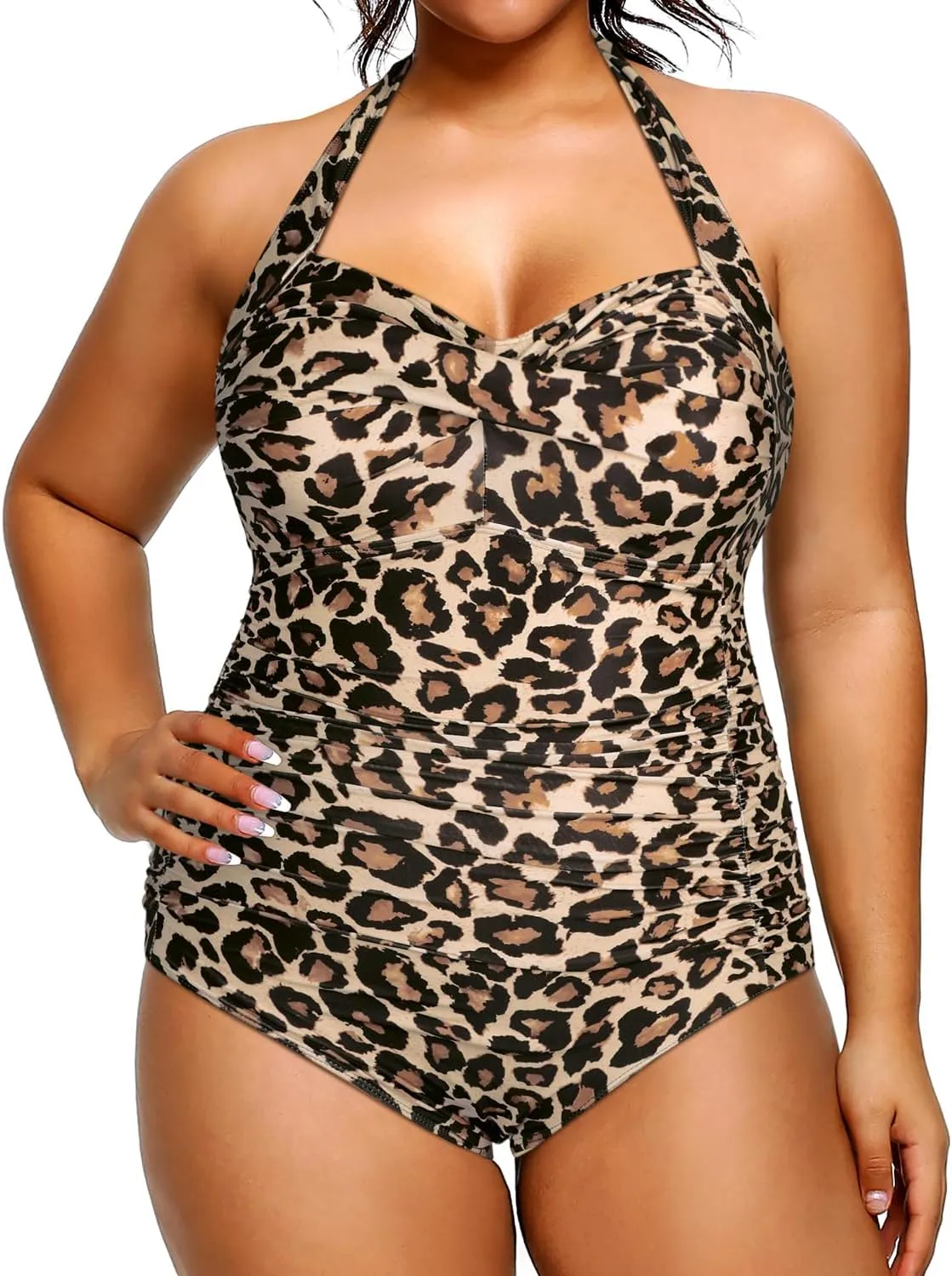 Yonique Plus Size Bathing Suit for Women One Piece Swimsuit Tummy Control Halter Tops for Women Swimwear