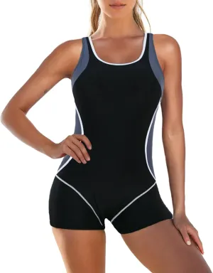 Zando One Piece Swimsuit Women Boyleg Swimsuits for Women One Piece Tummy Control Bathing Suit Sporty Boyshorts Swimwear
