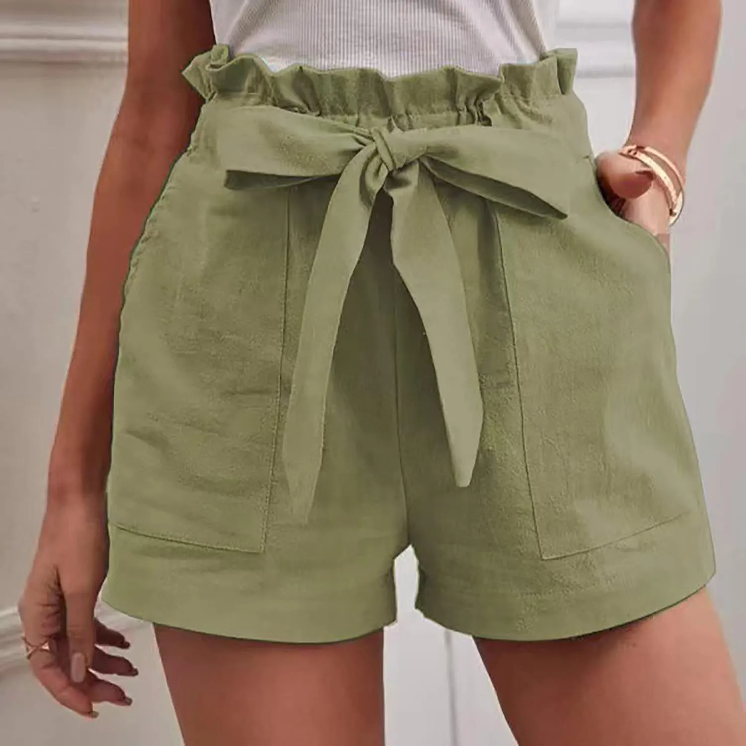 ZDRZK Work Shorts for Women High Waisted Tie Knot Front Trouser Shorts Trendy 2024 Fashion Business Summer Casual Shorts