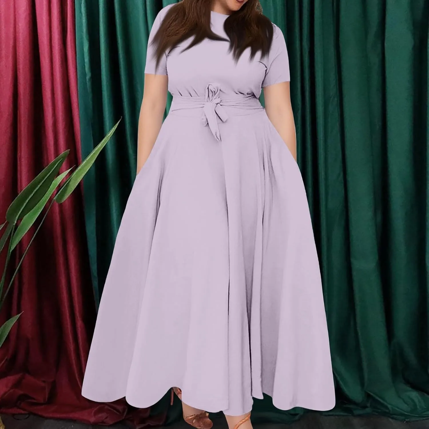ZEFOTIM Long Maxi Dresses for Women Plus Size Work Floral Dress Short Sleeve Crew Neck Dresses