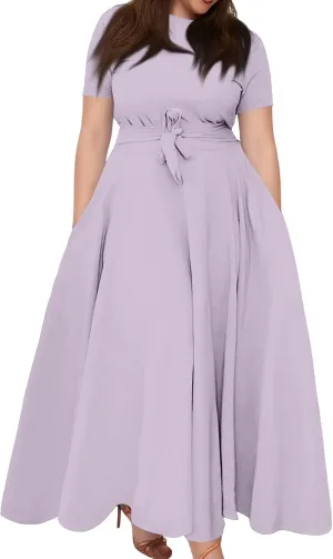 ZEFOTIM Long Maxi Dresses for Women Plus Size Work Floral Dress Short Sleeve Crew Neck Dresses
